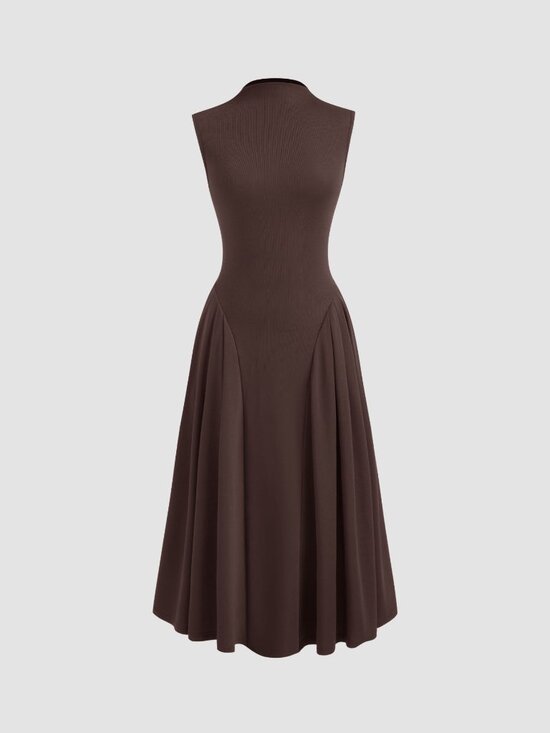 Cider Dresses & Skirts - High Neck Solid Pocket Ruffle Midi Dress